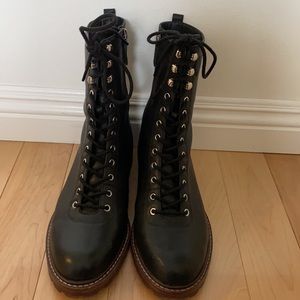 J Crew Black Leather Combat Lace Up Boots 10